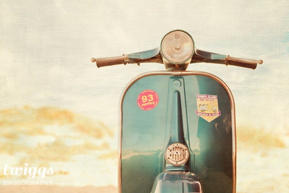 Vespa Photography, Vintage Style, Blue Vespa, Modern Art, Wall Decor, Boys Room Decor - Blue Summer Style