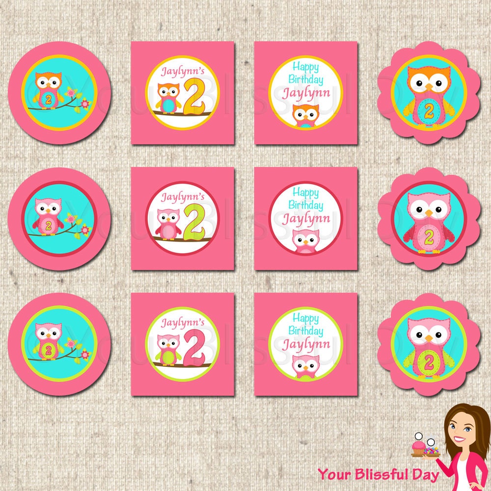 PRINTABLE Personalized Girl Stitch Owl Party Circles (Character of your choice) Il_570xn