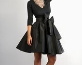 ON SALE - Bow Belted Full Black Taffeta Skirt
