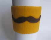 Mustache Felt Cup Sleeve for Fancy Beverage Times - Yellow