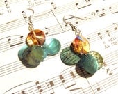 Tangerine and Turquoise Earrings - Womens, Ladies, Bridesmaids, Dangles, Winter Weddings, December Birthday Gift, Light Orange, Aqua, Shells