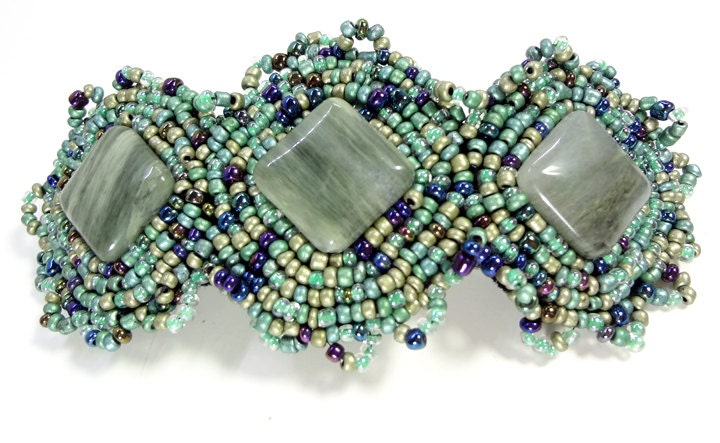 Beaded Green Barrette - Handmade Hair Accessory - MegansBeadedDesigns