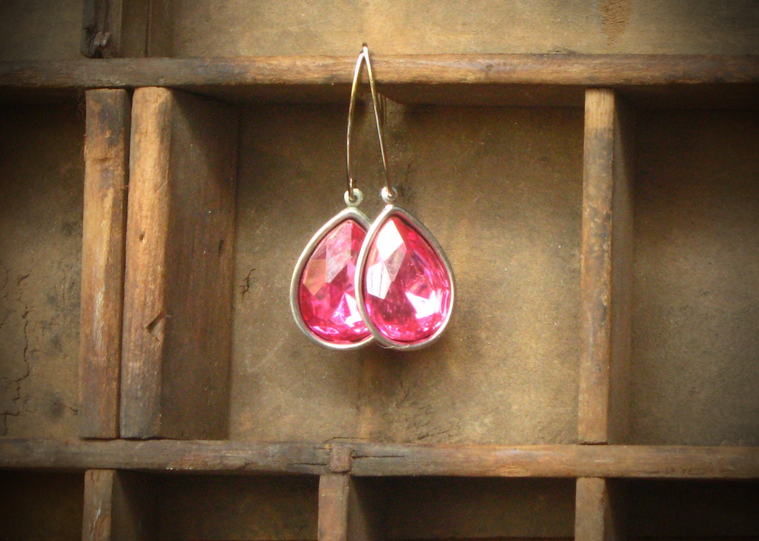 Pink Rhinestone Earrings, Rose, Pear, Silver, Bride, Jewelry by Rewelliott on Etsy