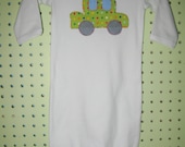Appliqued Car With Hand Embroidery Baby Gown