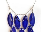 Handmade porcelain Statement bib necklace jewelry in royal blue glaze