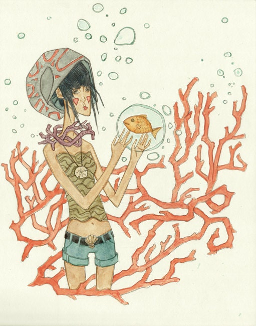The Seashell Girls Series - Coral - 2 of 3 - 11 x 14 Art Print