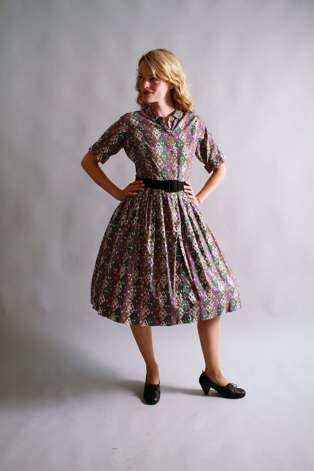 1950s dress / 50s shirtwaist dress / Summer's End