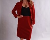 1960s suit / 60s cranberry red knit jacket and pencil skirt / vintage fall winter fashion