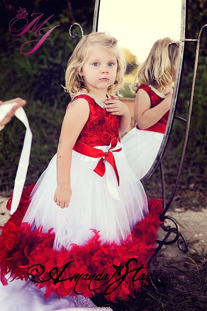 For the Love of Christmas Time Girls Feather Dress with a touch of Bling