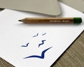 letterpress folded notecards (set of 10) - blue flock of birds
