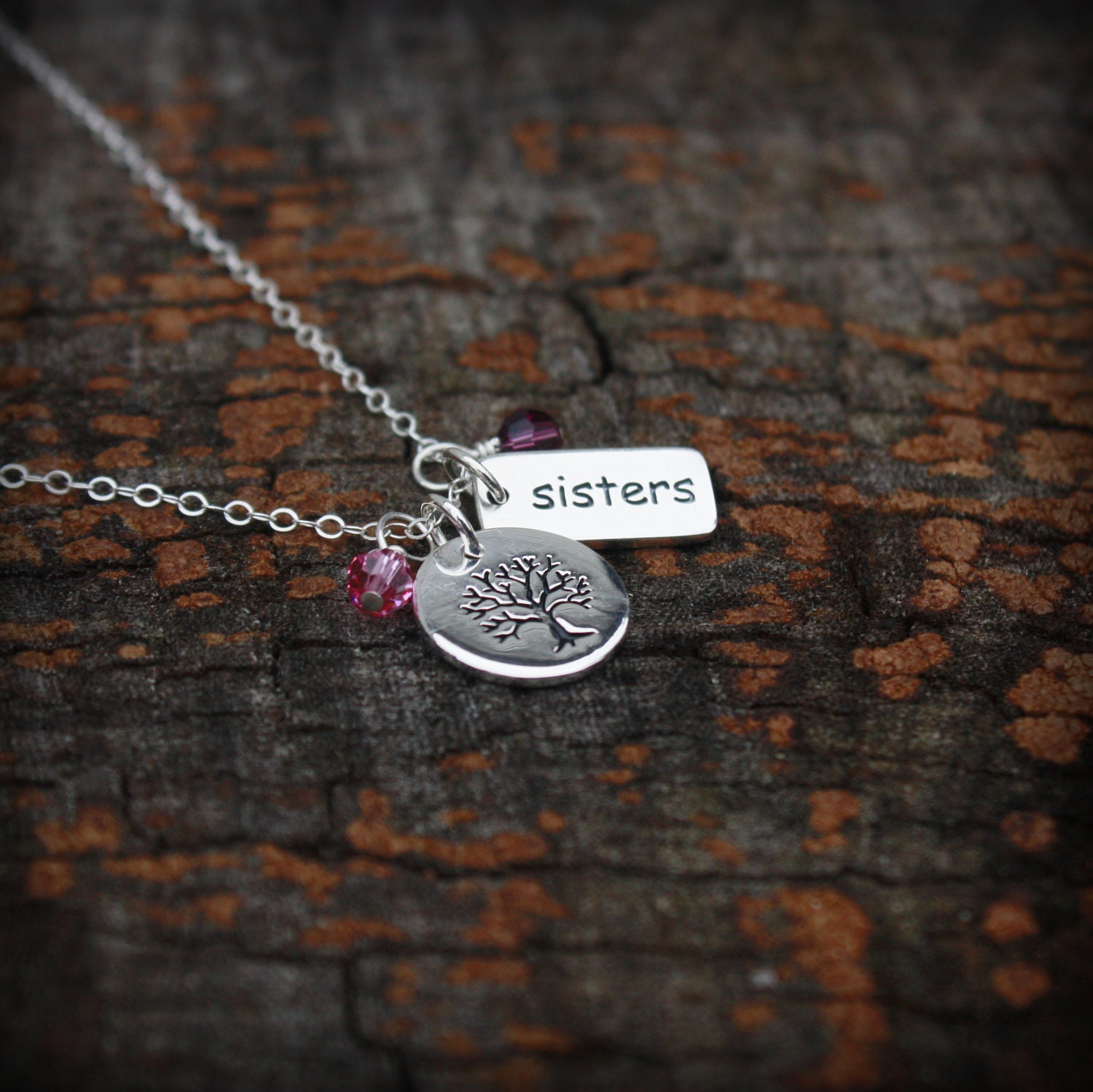 Sisters Necklace - Personalized Jewelry . Custom Birthstone . Tree of Life . Sterling Silver