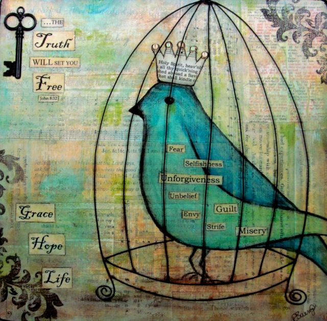 Grace, Hope, Life - John 8:32 - Mixed Media Print on wood