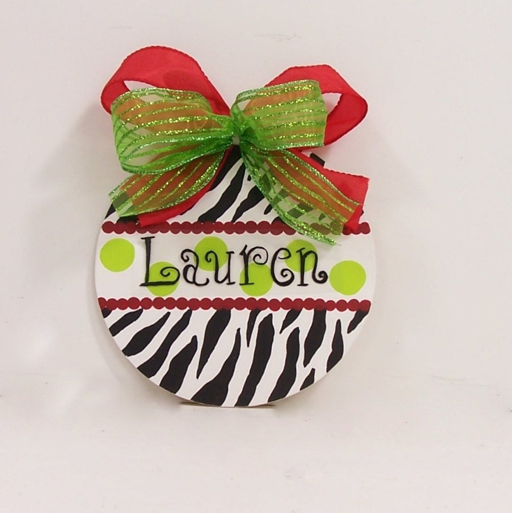 Christmas ornament zebra dots personalized monogram holiday decoration