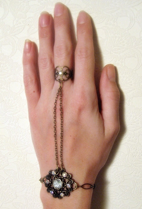 Crystal and Bronze Filigree Slave Bracelet - RESERVED