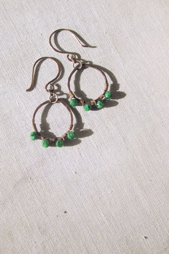 Minaret Earrings in Verde.  Hammered Brass Teardrop earrings.