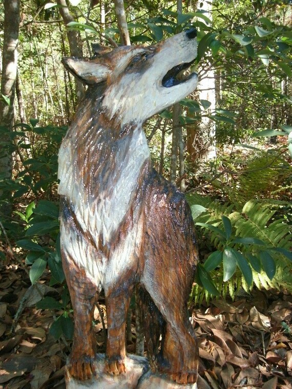 Timber Wolf 4ft tall chainsaw wildlife canine wall by oceanarts10