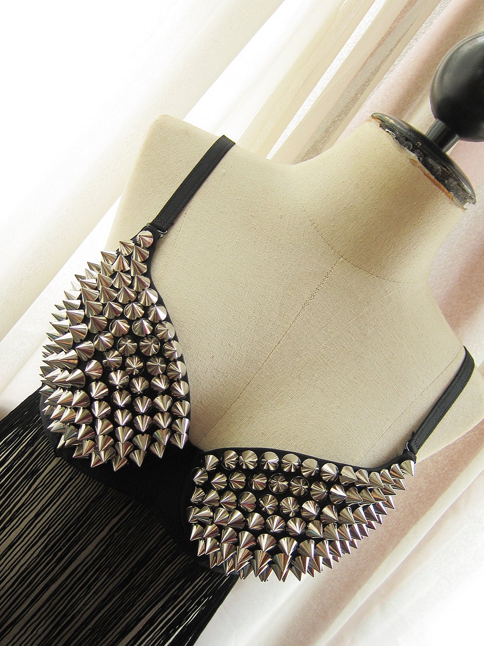 Black Silver Stud Steampunk Fringe Biker Chic Sexy Dangerous Metal Spikes Studded Dressy Top Clubbing Festive Christmas Embellished Bralet