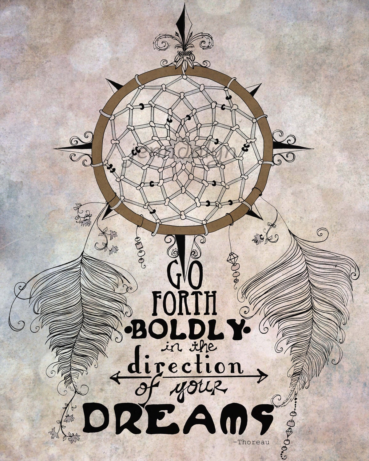 dreamcatcher art dreams quote inspirational poster 8 x 10 print compass rose thoreau quote