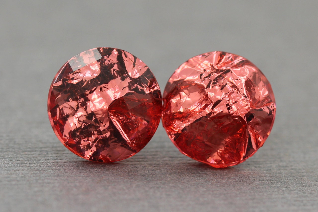 Fake Plugs : Red Metallic Faceted Stud Earrings, Simple, Minimal, Neon, Bright, Foiled, Fake Plugs