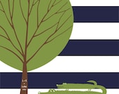 Personalized Family Tree Pottery Barn Alligator Parents Baby Nursery Green Navy customize colors and initials size 11x14