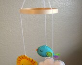 Whimsical Mobile, Felt Cloud, Sun, Bird, Small Nursery Decoration
