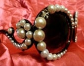 Faux Black Prada Baroque Sunglasses w/Pearls & Crystals