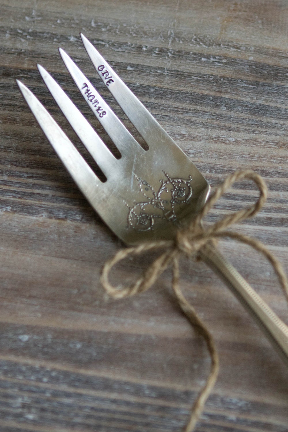 Vintage Serving Fork - Give Thanks - Hand Stamped Serving Fork - Silverplate - Hostess Gift - Shabby Chic