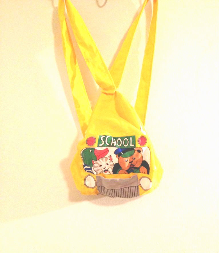 90s School Bus yellow animal critter cat bunny bear duck backpack knapsack mini purse