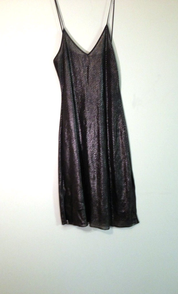 90s club kid MESH silver grey  metallic gunmetal rave goth spaghetti strap evening Dress