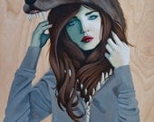 Limited Edition Giclee print, the Impostor, girl with a gray wolf hoody