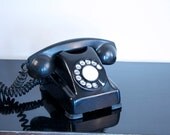 1940's Black Telephone Kellogg Model 1000 Red Bar Bakelite Handset Metal Body Cradle Desk Phone