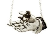 Bird Perch Necklace Hand Sparrow Swallow Black and White Vintage Illustration Animal Woodland