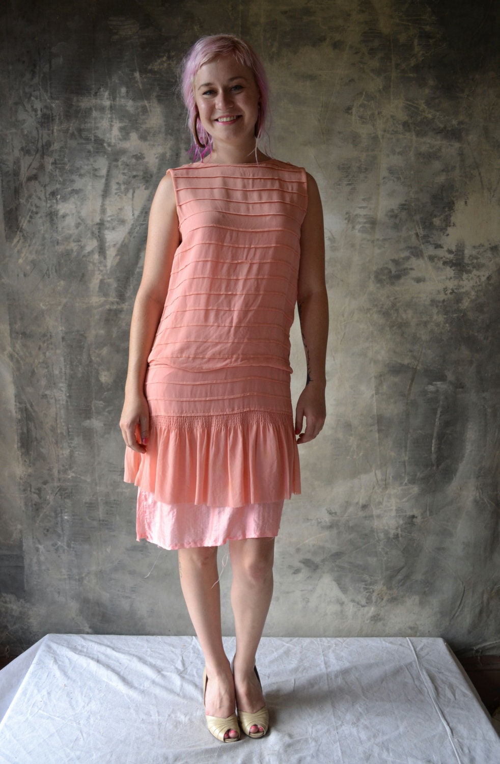 Flapper Dress 1920s Pink Silk