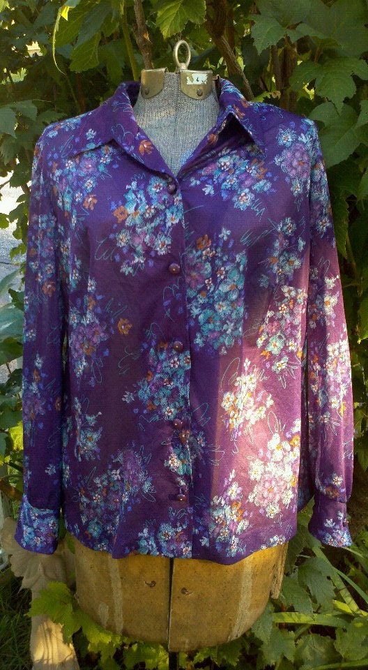 plum flowers - sheer vintage blouse