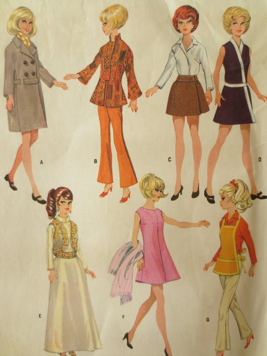 Vintage McCall's 9605 Sewing Pattern, Fashion Doll Wardrobe, 1960s Barbie Clothes Pattern, 1960s Doll Clothes, Vintage Sewing Pattern