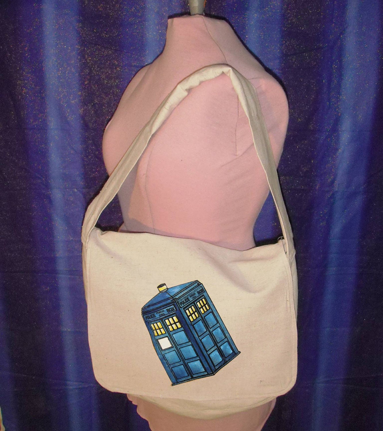 Lined Canvas Dr Who TaRDis Messsenger bag- hand screened & painted
