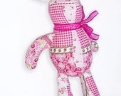 Rabbit Toy Pink Patchwork Fabric. plush baby bunny made from patchwork print fabric