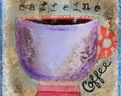 Original Mixed Media Painting - Acrylic Paint - 4 x 4 canvas - of Steaming Cup of Coffee in Purple Mug on Etsy