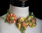 HONEYDEW Yellow Green Orange Beaded Flower Necklace