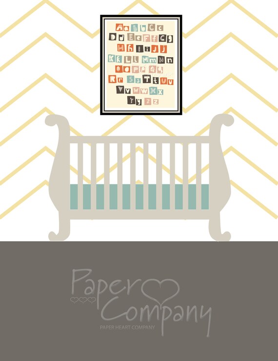 MODERN NURSERY ALPHABET Personalized Custom Print - Typography Baby Gift/Wall Art Decor/Memento 8x10 - Free Shipping Il_570xn
