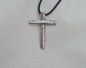 Woodgrain Larger Cross Pendant in Pure Silver Handmade