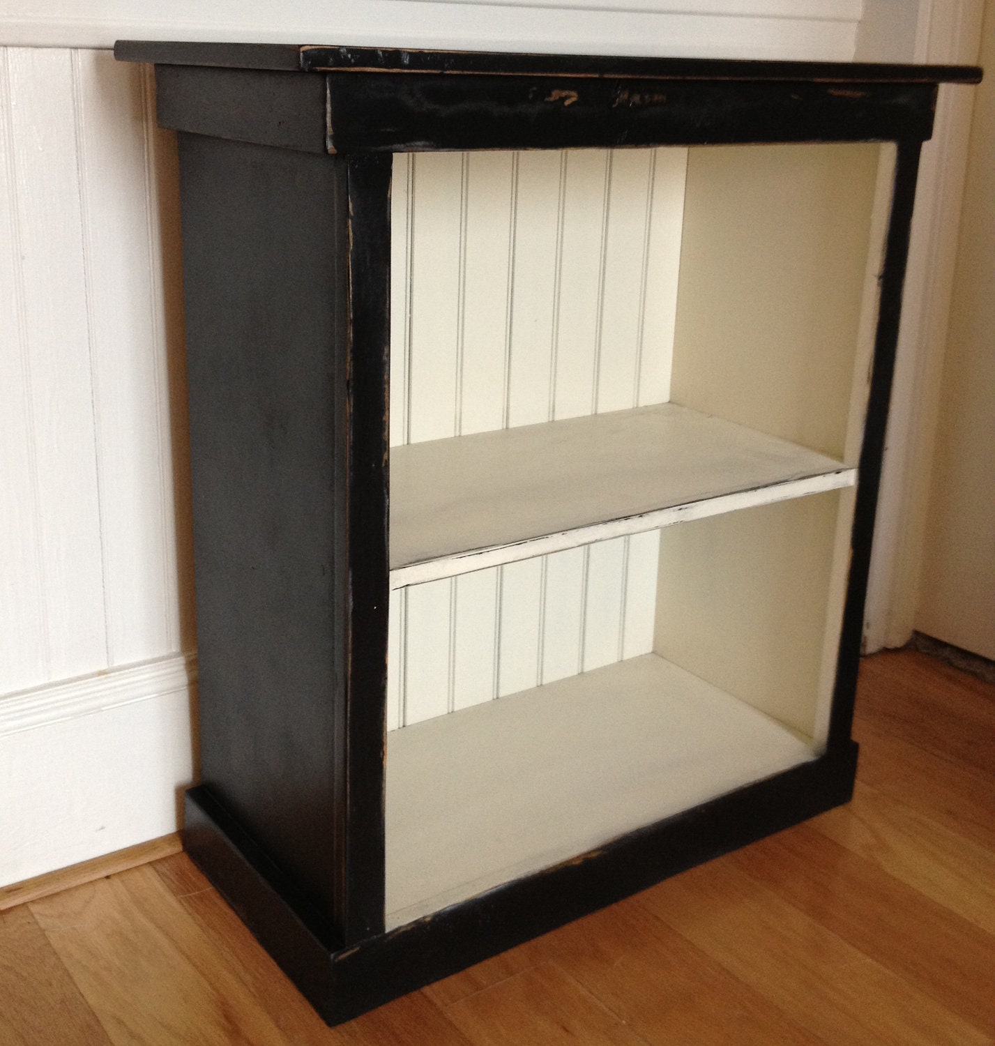 Bookcase black cream distressed wood small by RusticFurnishings