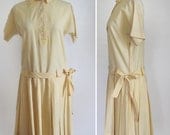 60s Flapper Dress Yellow GINGHAM Drop Waist Cotton Dress