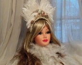 Haute Feather Headband, White Wedding Headpiece, Ice Queen Crown, Avant Garde Womans Hair Accessory.