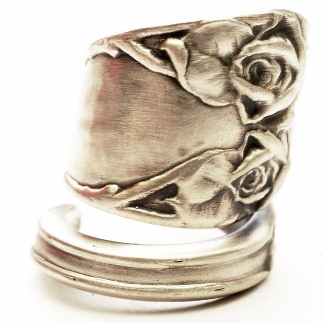 Art Nouveau Spoon Ring Vintage Victorian Rose Sterling Silver Ring, Handmade & Adjustable to Your Size (3386)