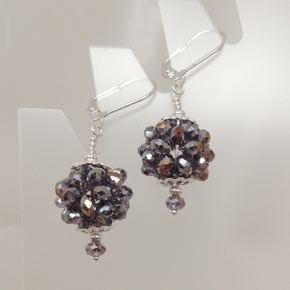 Raspberry Crystal Beaded Bead Earrings