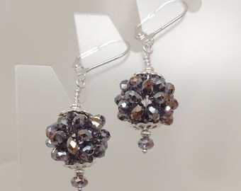 Raspberry Crystal Beaded Bead Earrings