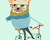 French Bulldog Biker. Limited edition art print by Illustrator Ashley Percival. Kids Wall Decor.