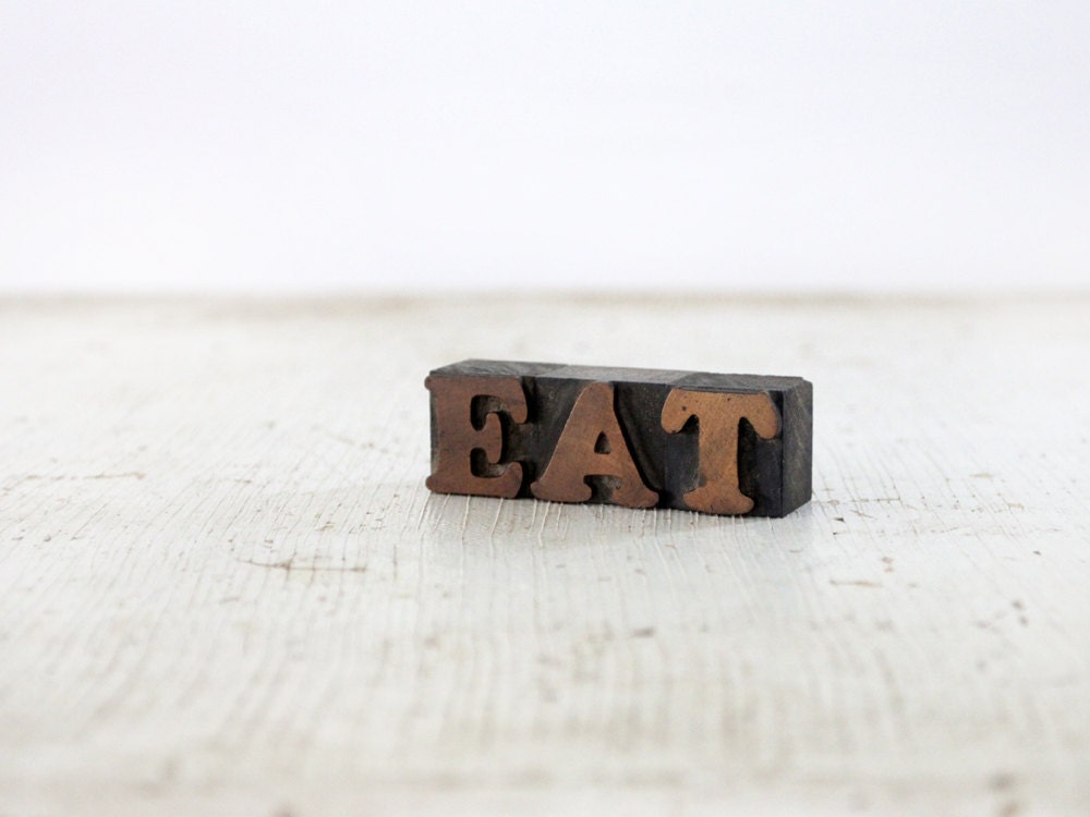 EAT / Antique Letterpress Blocks / Wood Letters - 86home