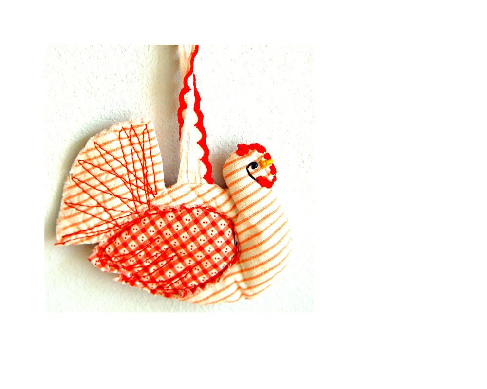 Kitchen Decor, Home Decor, Textile Decor, Fabric Ornament, Kitchen Ornament, Little Hen, Folk Art red white